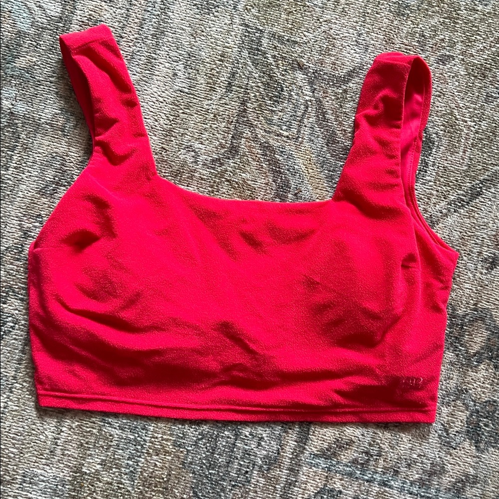 Albion Fit pink glow Olivia Vibrant Square-Neck Crop swim Top - Picture 2 of 5